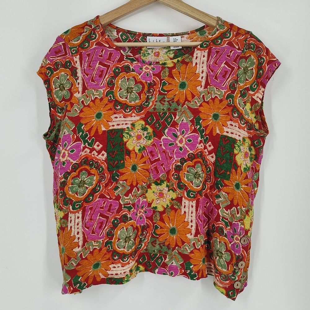 Nicole Miller Multicolor Floral Patchwork Short Sleeve Tee